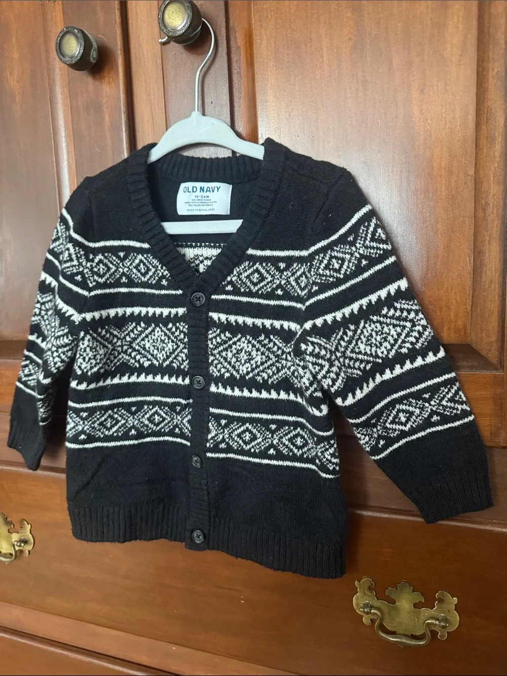 Old Navy Kida Black and White Knit Button-Up Sweater